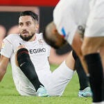 Álex Telles, al término del partido de Liga en Primera División que Sevilla FC y Real Sociedad han disputado en el Ramón Sánchez-Pizjuán