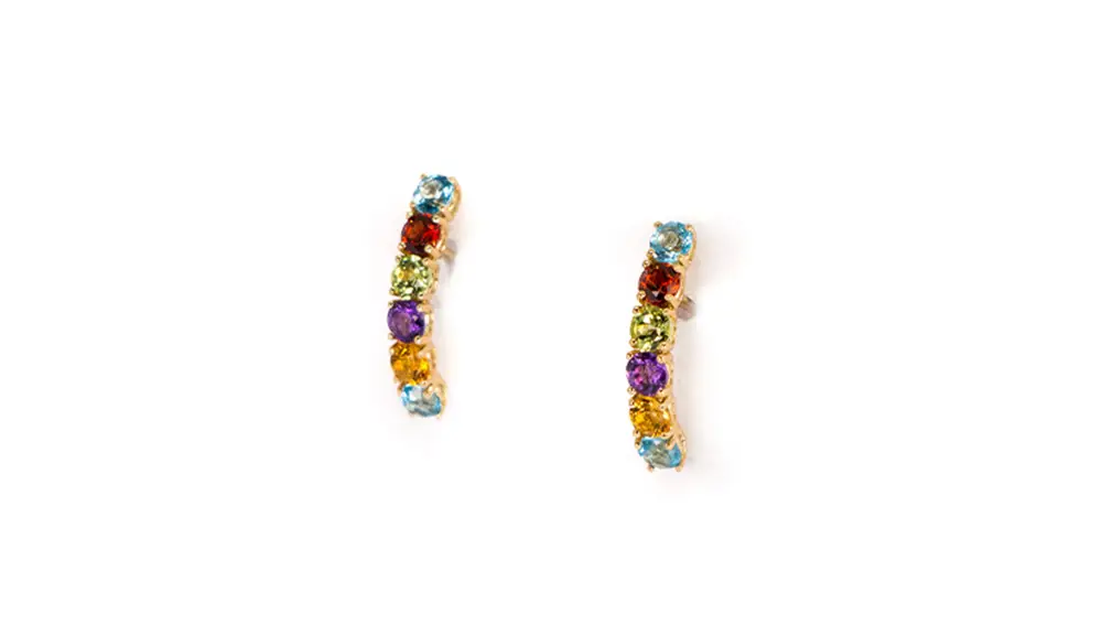 Pendientes en plata 925 con baño de oro 18K y gemas multicolores