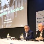 El presidente de la Fundación Universidad Loyola Andalucía y la Fundación ETEA - Instituto de Desarrollo, Jaime Oraá Oraá, y el presidente de Cáritas Andalucía, Mariano Pérez de Ayala