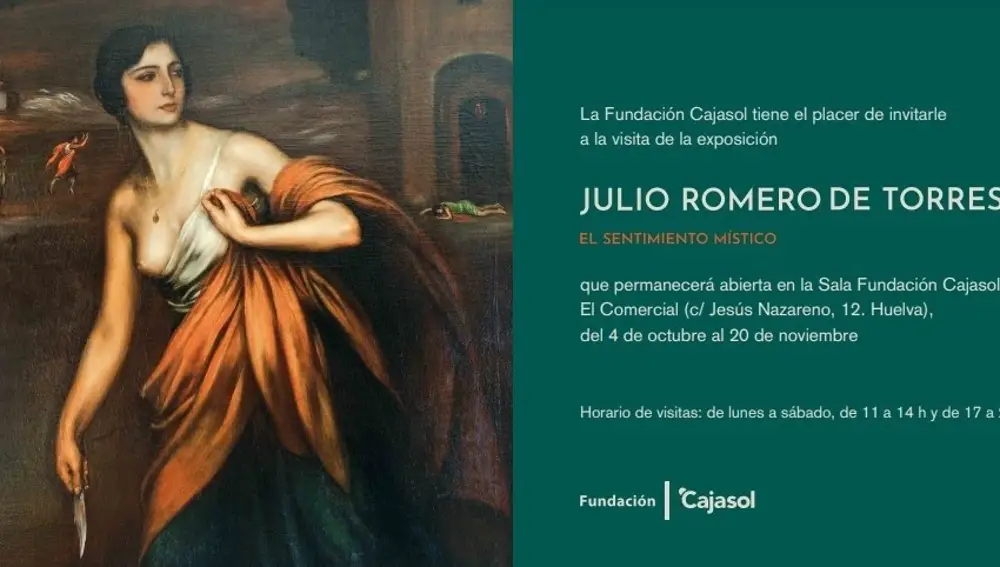 Programa de la exposición sobre Julio Romero de Torres en la Fundación Cajasol en Huelva