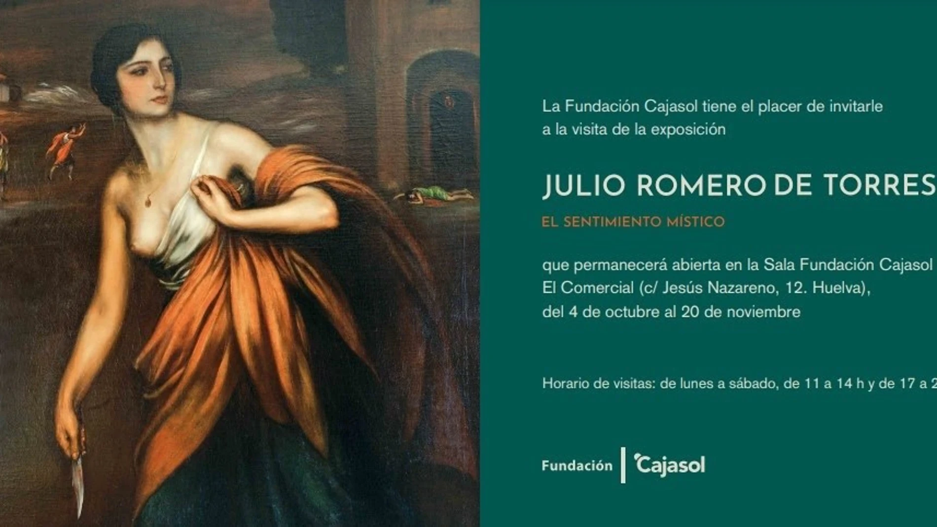 Programa de la exposición sobre Julio Romero de Torres en la Fundación Cajasol en Huelva