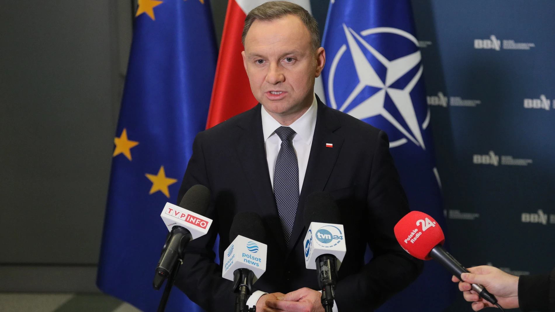 El presidente polaco, Andrzej Duda, durante una rueda de prensa en Varsovia