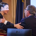 El presidente del Consejo General del Poder Judicial (CGPJ), Rafael Mozo junto a la Ministra de Igualdad, Irene Montero, este jueves en el Senado en Madrid