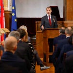 El rey Felipe VI pronuncia un discurso durante su participación en un foro científico empresarial centrado en el proyecto IFMIF-DONES
