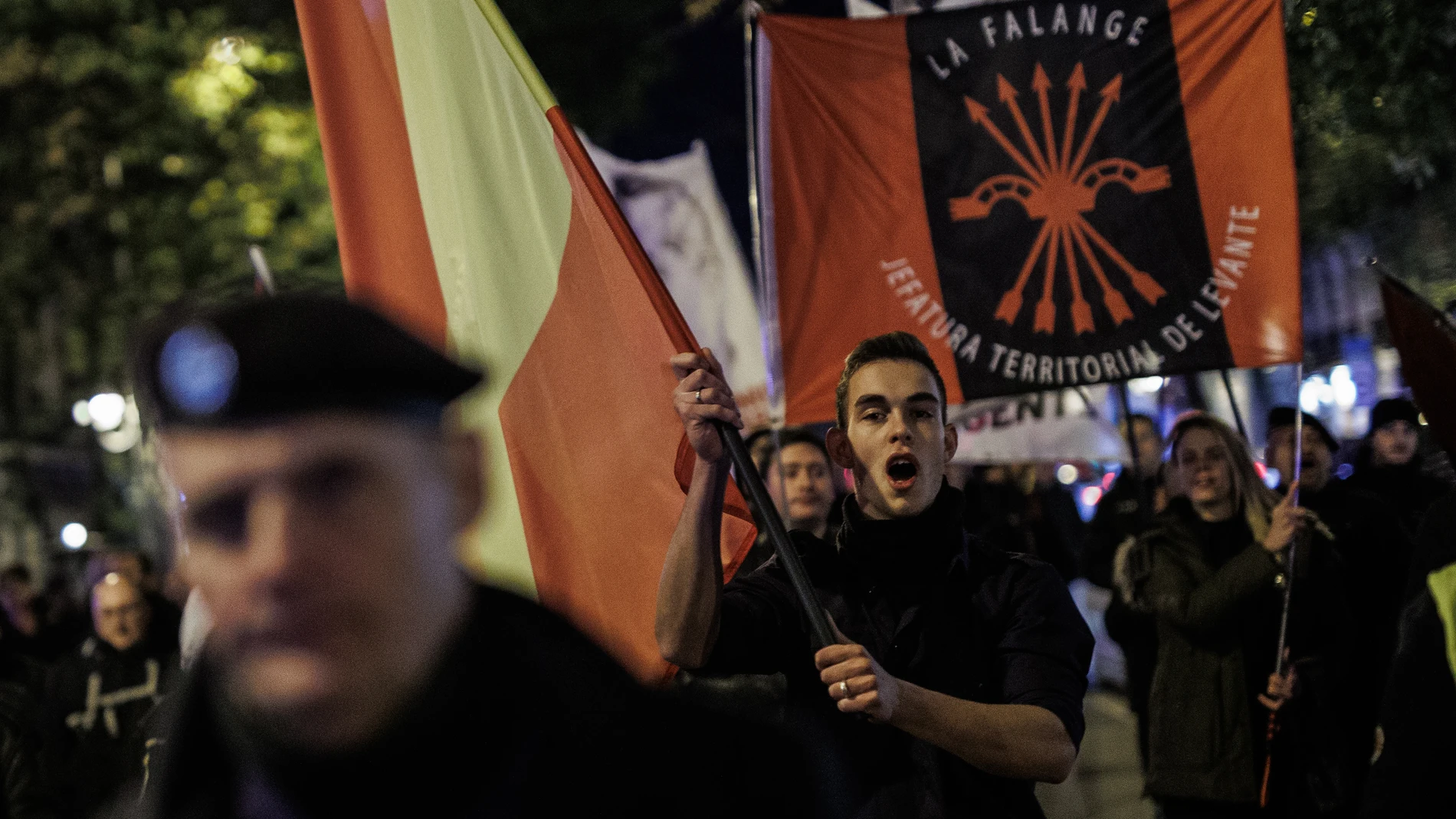 Falangistas durante la concentración para conmemorar el 86º aniversario de la muerte de José Antonio Primo de Rivera, el pasado sábado