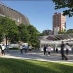Recreación del exterior de la estación, a los pies del estadio, tras las obras