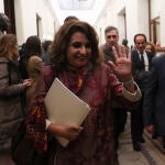 La ministra de Hacienda, María Jesús Montero, al término de la última jornada de debate y votación de los presupuestos en el pleno del Congreso
