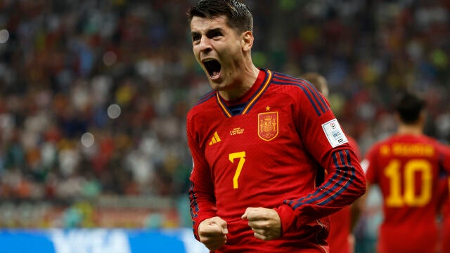 Morata celebra el gol que marcó a Alemania