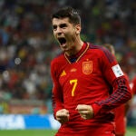 Morata celebra el gol que marcó a Alemania