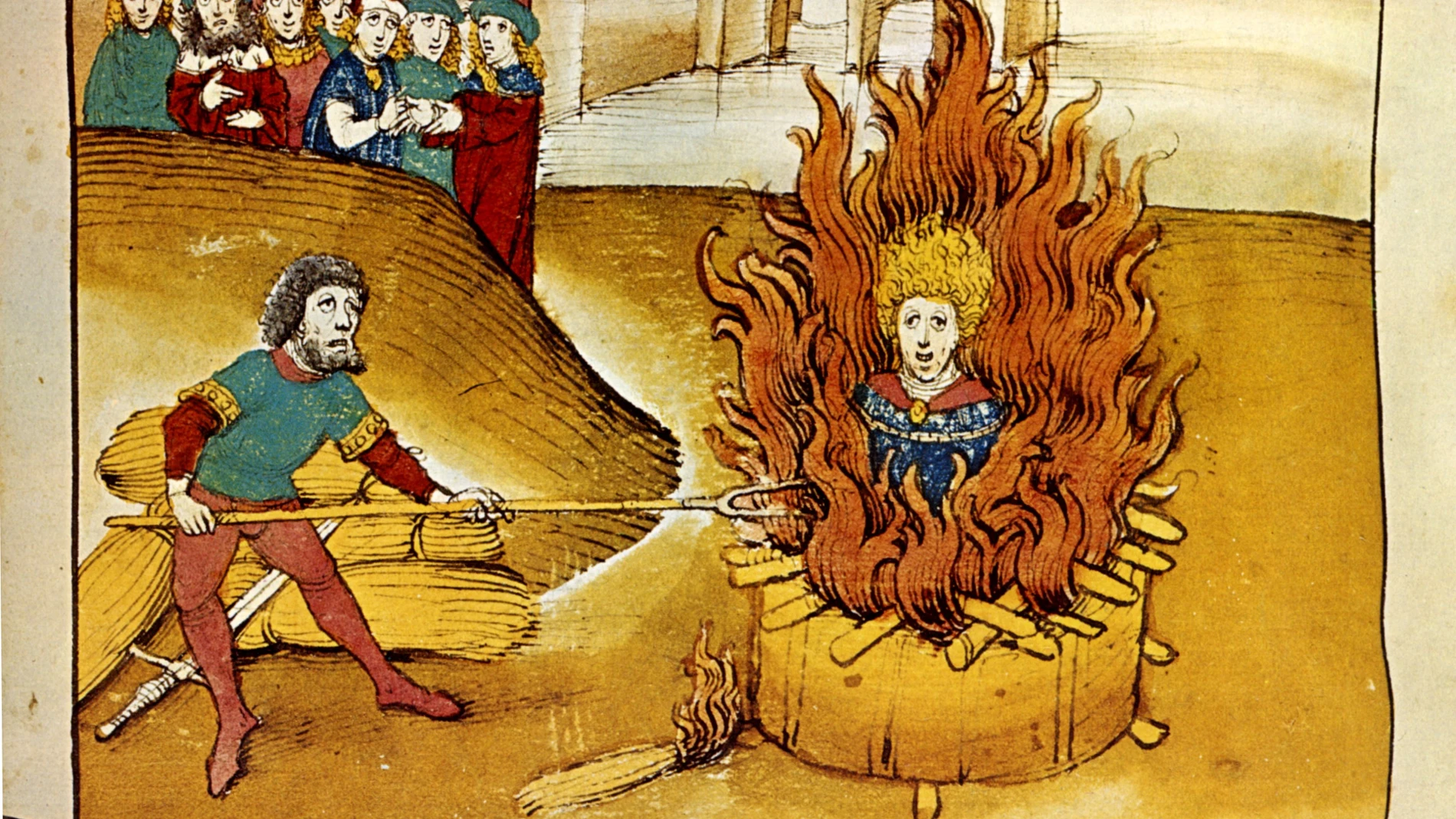 Miniatura que muestra la condena a la hoguera de Jan Hus en 1415