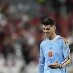 Morata, en pleno partido ante Marruecos