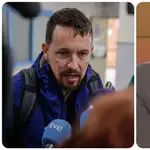 Pablo Iglesias y Juan Carlos Rivero, narrador de RTVE.