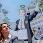 La vicepresidenta tercera del Gobierno y ministra para la Transición Ecológica y el Reto Demográfico, Teresa Riberaronuncia la conferencia de apertura de la Semana de los Derechos Humanos que organiza la Universitat de València.EFE/ Ana Escobar