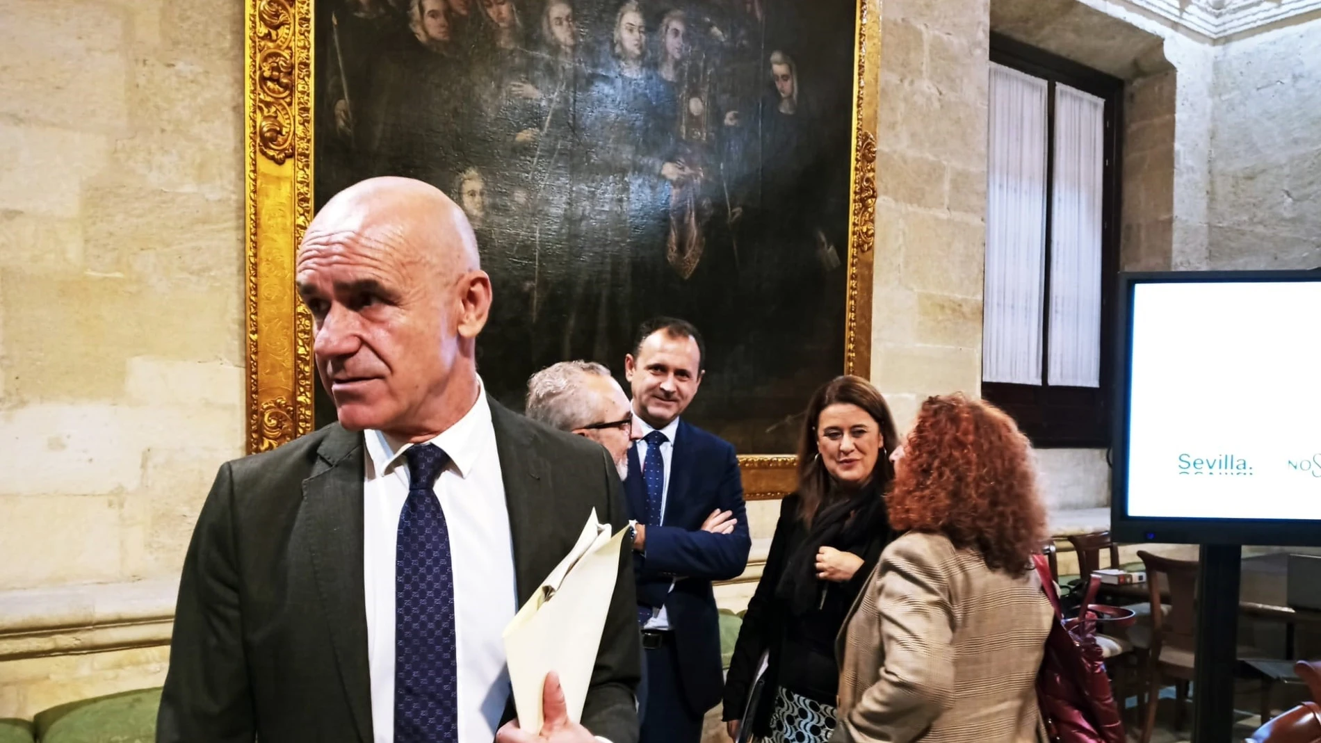 El alcalde de Sevilla, Antonio Muñoz, en la presentación de las líneas maestras del presupuesto municipal para 2023