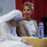 La vicepresidenta segunda, Yolanda Díaz durante la presentación del libro "Os ruego en nombre de Dios", del Papa Francisco