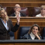 La vicepresidenta segunda y ministra de Trabajo y Economía Social, Yolanda Díaz, durante la sesión plenaria, en el Congreso de los Diputados