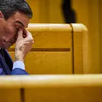 El presidente del gobierno, Pedro Sánchez, ayer, durante la sesión de control al Gobierno en el Senado