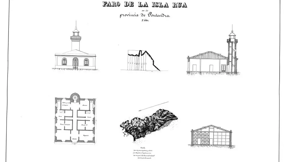 Plano del faro de la isla de Rúa