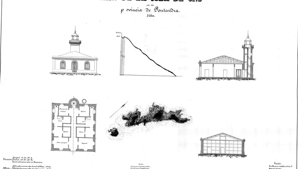 Plano de construcción del faro de la Isla de Ons