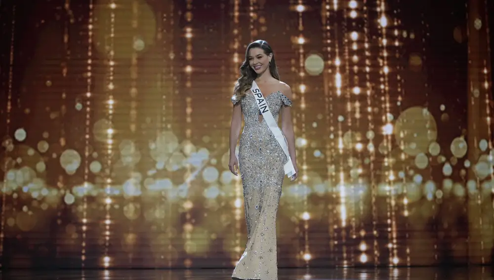 Miss Spain Alicia Faubel competes in the evening gown competition during the preliminary round of the 71st Miss Universe Beauty Pageant in New Orleans, Wednesday, Jan. 11, 2023. (AP Photo/Gerald Herbert)