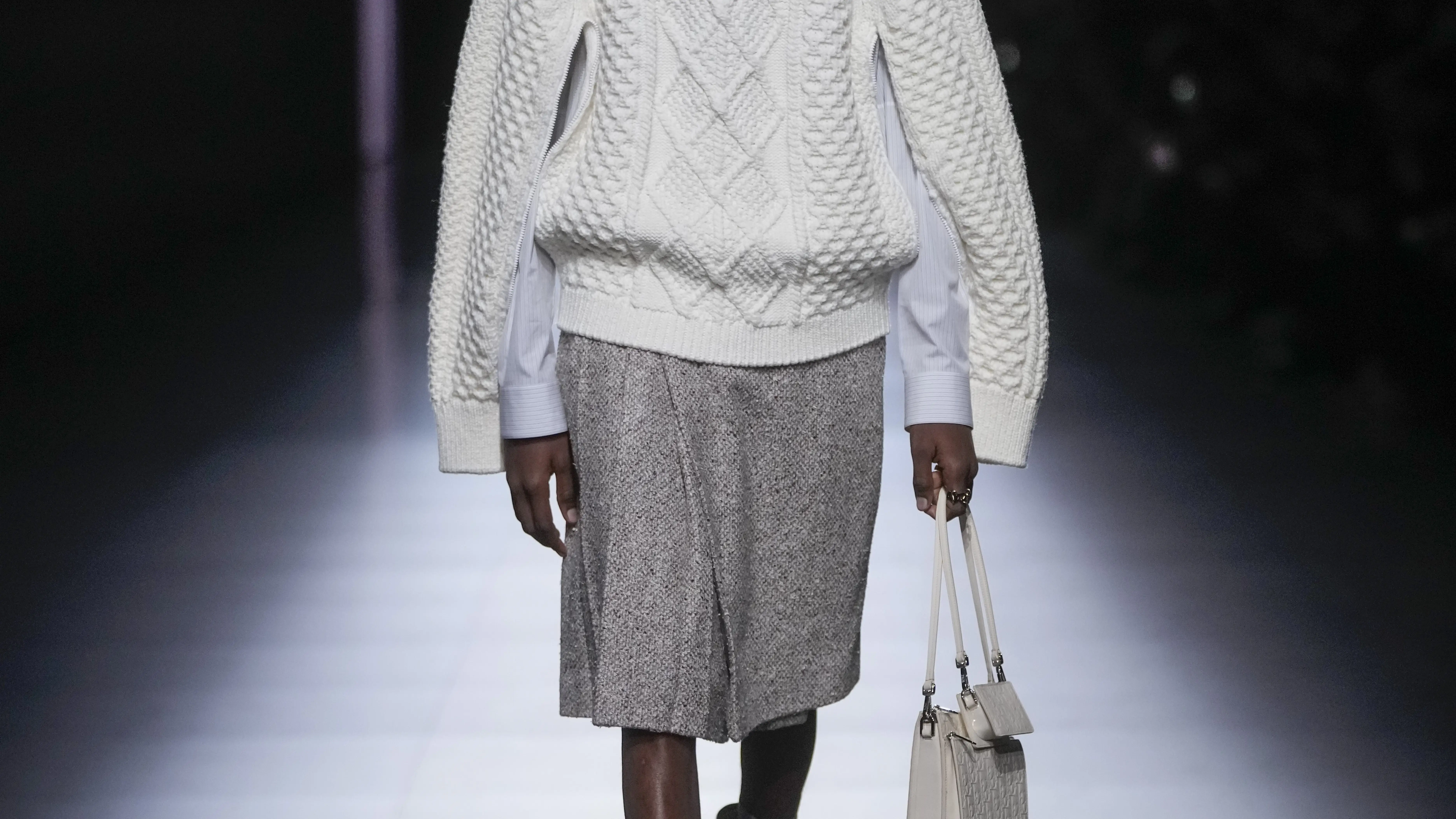 A model wears a creation as part of the Dior menswear Fall-Winter 2023-24 collection presented in Paris, Friday, Jan. 20, 2023. (AP Photo/Thibault Camus)