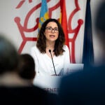 La vicepresidenta y portavoz del Consell, Aitana Mas, durante la rueda de prensa posterior a la sesión plenaria semana del Gobierno valenciano