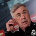 El entrenador del Real Madrid, Carlo Ancelotti, antes del derbi de la Copa del Rey contra el Atlético