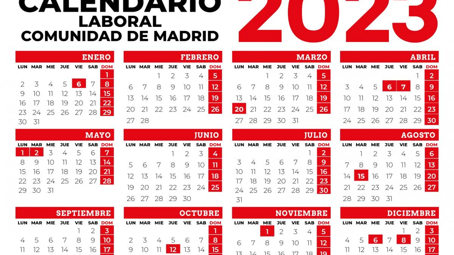 Calendario Laboral de Madrid en 2023