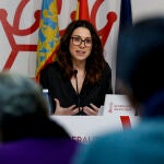 La vicepresidenta y portavoz del Consell, Aitana Mas, durante la rueda de prensa posterior a la reunión del Pleno del Consell.