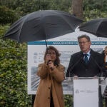 El presidente de la Generalitat, interviene durante su visita a la zona del proyecto del Canal de Acceso, junto a la ministra de Transportes, Raquel Sánchez, y la delegada del Gobierno, Pilar Bernabé