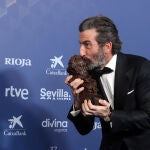 Luis Zahera, en una imagen de archivo, recogiendo el Goya a mejor actor de reparto. 