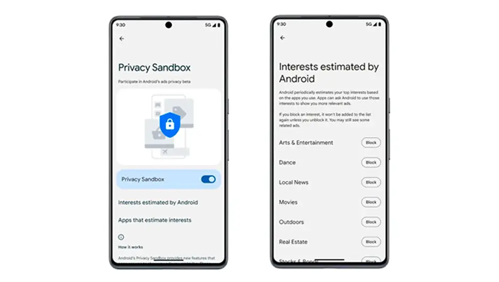 Ajustes de Privacy Sandbox.