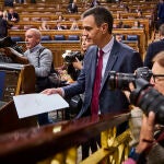 El presidente del gobierno, Pedro Sánchez, durante la sesión de control al gobierno en el Congreso de los Diputados.