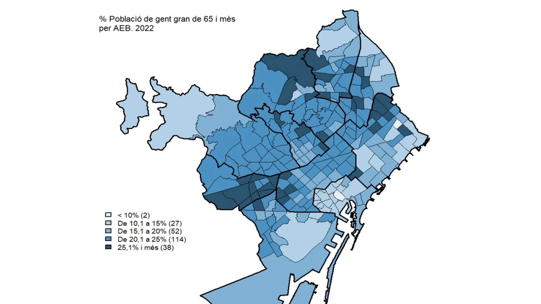 El mapa de la población de más de 65 años repartida por barrios