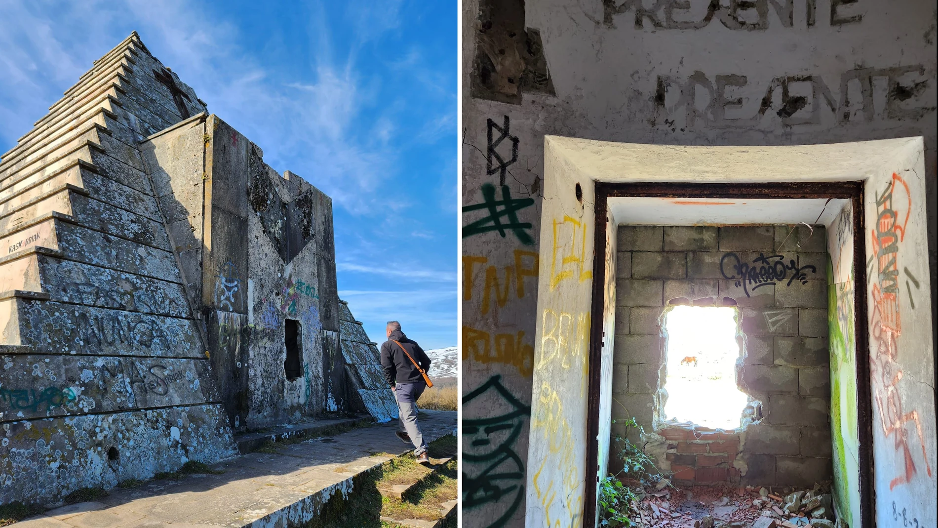 Entrada a la Pirámide del Puerto del Escudo y estado del acceso desde su interior