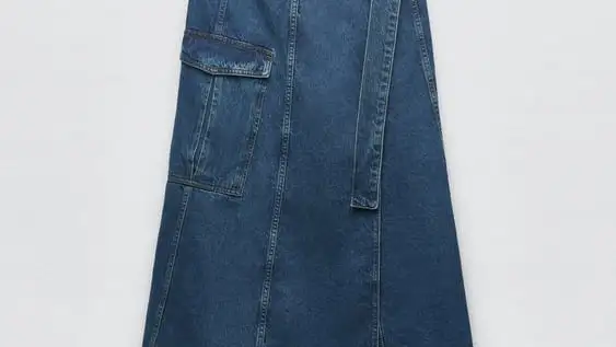 Falda denim cargo larga