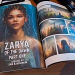 Ejemplar de "Zarya of the Dawn", novela gráfica con imágenes generadas por la IA Midjourney..