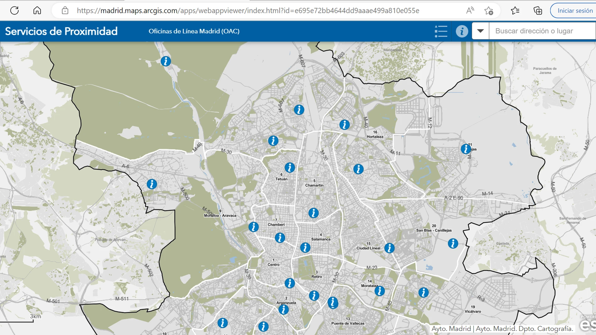 Mapa georreferenciado de las Oficinas de Atención al Ciudadano