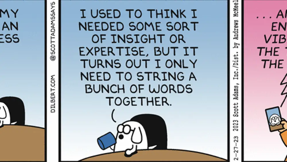 Tira titulada "Dogbert internet guru", publicada el 27 de febrero de 2023