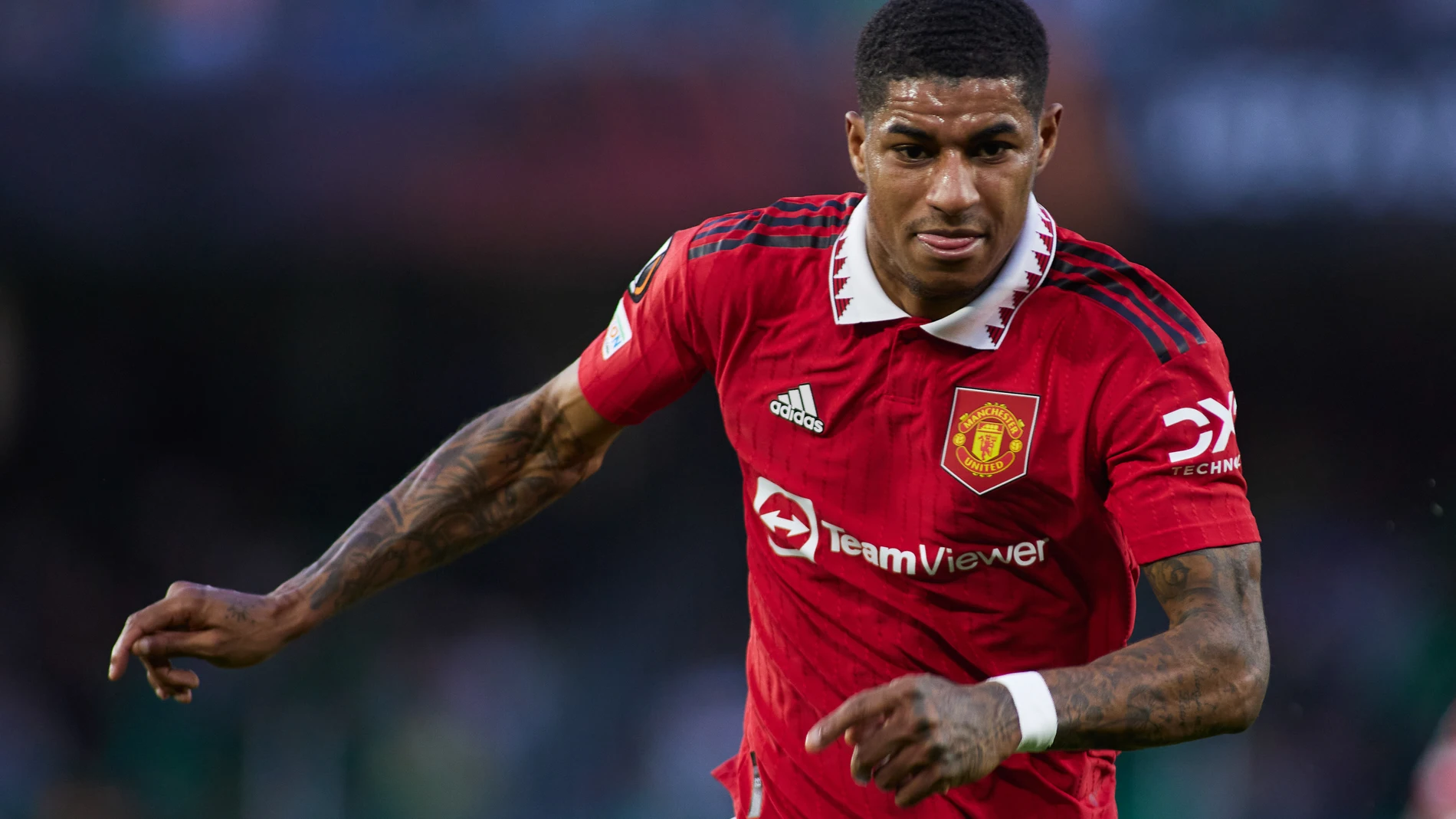 Marcus Rashford of Manchester United looks on during the UEFA Europa League round of 16 second leg match between Real Betis and Manchester United at Benito Villamarin Stadium on March 16, 2023 in Sevilla, Spain.Joaquin Corchero / Afp7 16/03/2023 ONLY FOR USE IN SPAIN