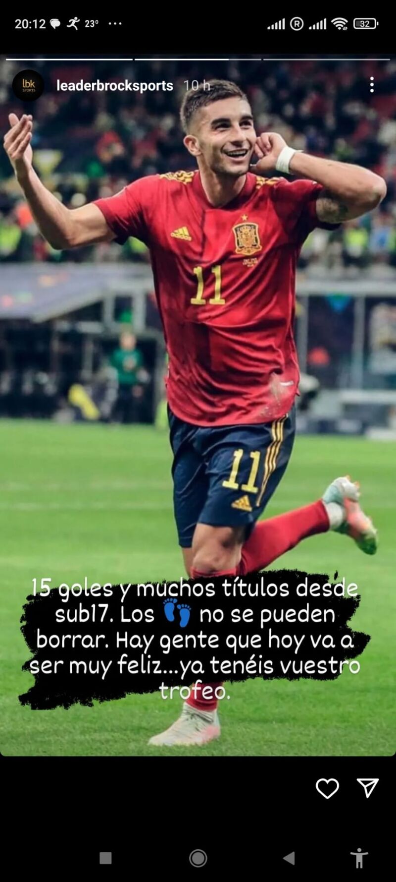 Publicación en Instagram de los representantes de Ferran Torres