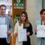 Juan Lobato (PSOE), Alejandra Jacinto (Podemos) y Mónica García (Más Madrid).