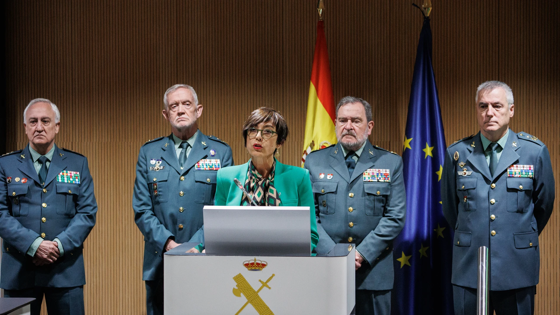 La directora general de la Guardia Civil, María Gámez, ofrece una rueda de prensa para presentar su dimisión al frente del Instituto Armado, en la Dirección General de la Guardia Civil, a 22 de marzo de 2023, en Madrid (España). María Gámez ha presentado su renuncia esta mañana al ministro del Interior porque su marido ha sido citado en el marco de un procedimiento judicial. Asumió su cargo como directora general de la Guardia Civil en enero de 2020, en la segunda legislatura de Pedro Sánchez como presidente del Gobierno. La actual delegada del Gobierno en Madrid, Mercedes González, será quien asuma su puesto. 22 MARZO 2023;MADRID;MARÍA GÁMEZ;DIRECTORA GENERAL DE LA GUARDIA CIVIL;DIMISIÓN Alejandro Martínez Vélez / Europa Press 22/03/2023