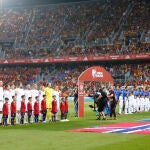 España y Noruega, antes del comienzo del partido
