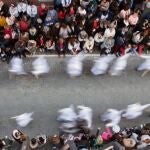 Nazarenos de la hermandad del Cautivo de Málaga, en la Semana Santa de 2022