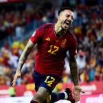 Joselu celebra un gol contra Noruega