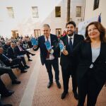 Lucas Jiménez, Fernando López Miras y Carmen Crespo, en el acto conmemorativo