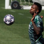 Vinicius, en el entrenamiento previo al Real Madrid-Chelsea
