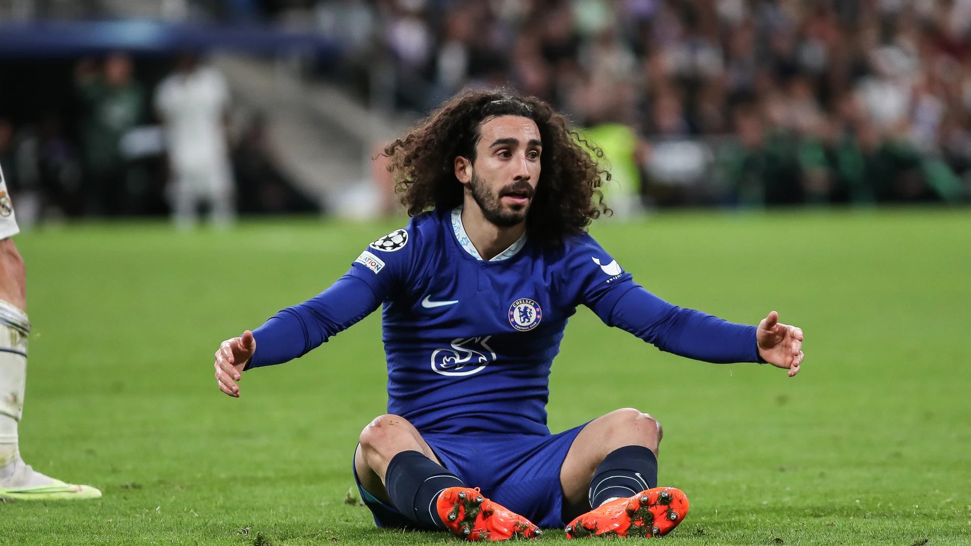 Marc Cucurella of Chelsea gestures during the UEFA Champions League, Quarter Finals round 1, football match between Real Madrid and Chelsea FC at Santiago Bernabeu stadium on April 12, 2023, in Madrid, Spain.Irina R. Hipolito / Afp7 12/04/2023 ONLY FOR USE IN SPAIN
