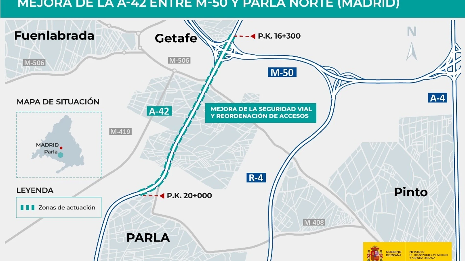 Adjudicada la redacción del proyecto para mejorar los accesos en la autovía A-42 entre la M-50 y Parla Norte